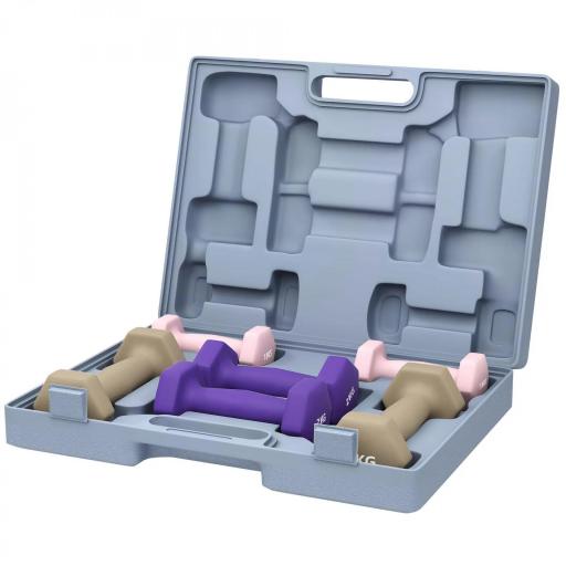 Juego de Mancuernas de 6 Piezas 2 x1 kg 2 x2 kg 2 x3 kg con Estuche de Transporte para Ejercicio en Casa Gimnasio [9]