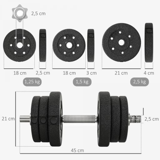 Juego de Mancuernas Ajustables de 25kg con Discos de 2,5/1,5/1,25kg y Barras de 2kg para Gimnasio en Casa [1]