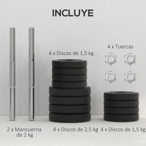 Juego de Mancuernas Ajustables de 25kg con Discos de 2,5/1,5/1,25kg y Barras de 2kg para Gimnasio en Casa [4]