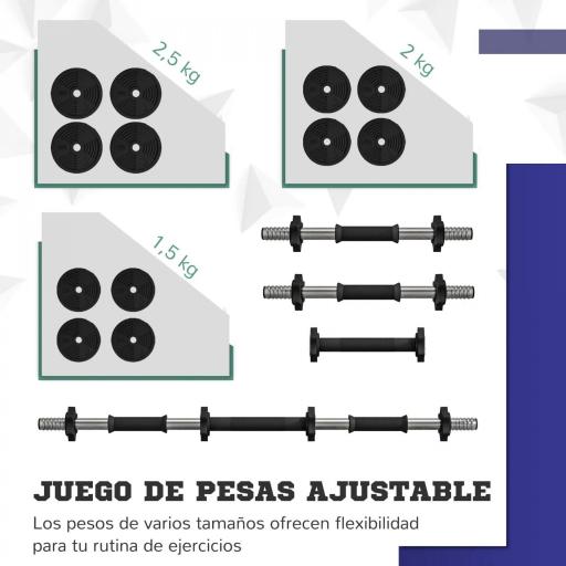 Juego de Mancuernas Ajustables 25 kg 2 en 1 con Barras Conexión y Mangos Antideslizantes para Gimnasio en Casa Negro [2]