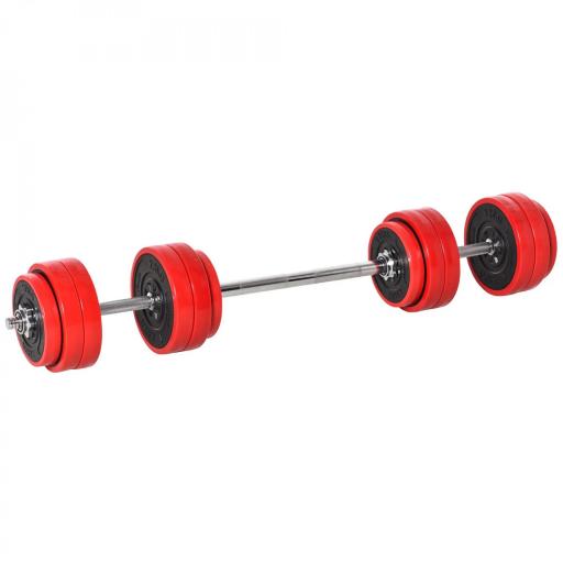 Juego de Mancuernas 30 kg Ajustables 2 en 1 con 12 Discos 2 Barras y Biela Ajustable para Entrenamiento de Fuerza Levantamiento de Pesas Hogar Gimnasio Oficina Negro y Rojo [9]