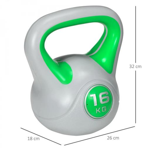 Pesa Rusa 16 kg Kettlebell Revestimiento de PU y Relleno de Arena para Entrenamiento de Fuerza 26x18x32 cm Verde y Gris [1]