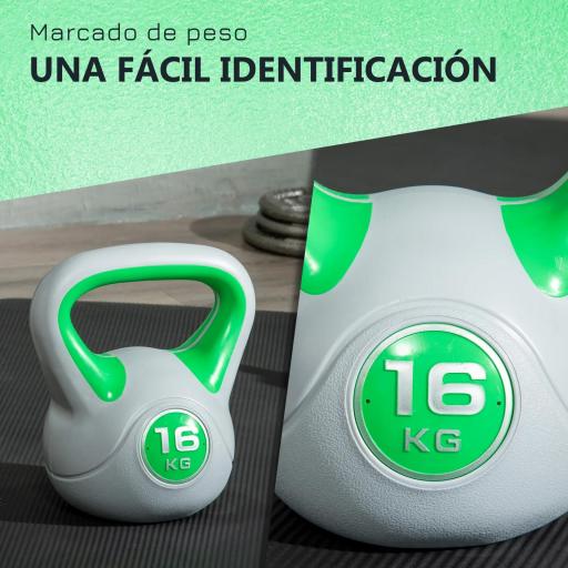 Pesa Rusa 16 kg Kettlebell Revestimiento de PU y Relleno de Arena para Entrenamiento de Fuerza 26x18x32 cm Verde y Gris [4]