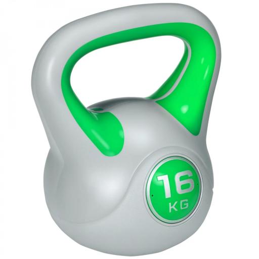 Pesa Rusa 16 kg Kettlebell Revestimiento de PU y Relleno de Arena para Entrenamiento de Fuerza 26x18x32 cm Verde y Gris [9]