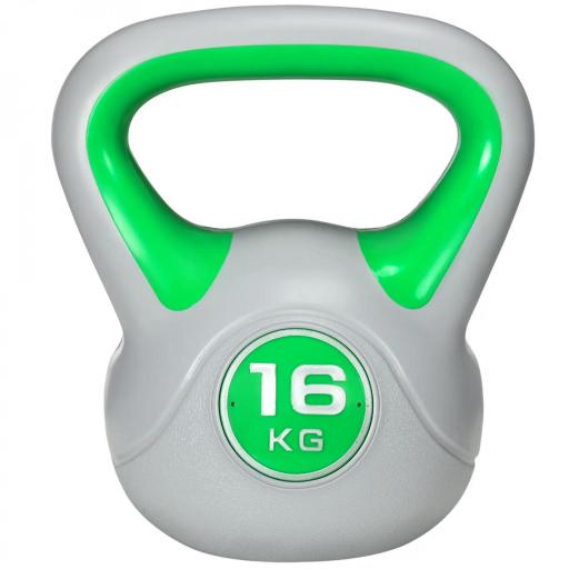 Pesa Rusa 16 kg Kettlebell Revestimiento de PU y Relleno de Arena para Entrenamiento de Fuerza 26x18x32 cm Verde y Gris [8]
