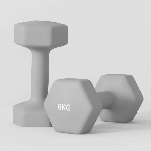 Juego de 2 Mancuernas Hexagonales de 2 x 6 kg de Metal Recubiertas en Plástico para Entrenamiento en Casa Gimnasio Gris [5]