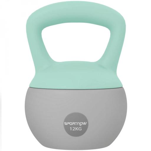 Pesa Rusa 12 kg Kettlebell Relleno de Arena Metálica Mango Antideslizante para Entreno en Casa 21x21x30 cm Verde y Gris [8]