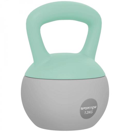 Pesa Rusa 12 kg Kettlebell Relleno de Arena Metálica Mango Antideslizante para Entreno en Casa 21x21x30 cm Verde y Gris [9]