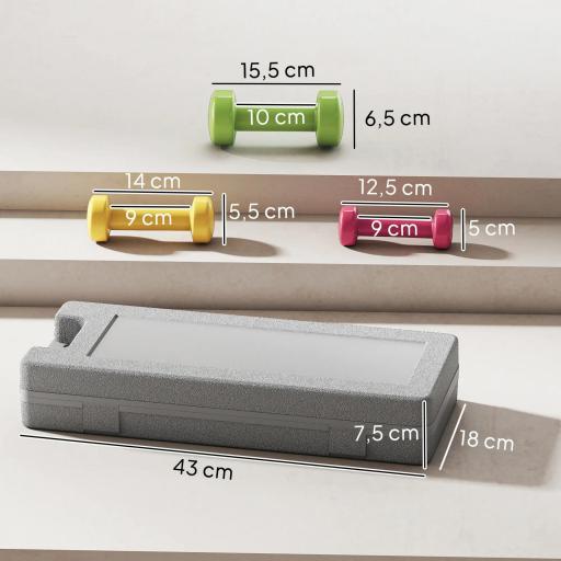 Juego de 6 Mancuernas Hexagonales de 1,5kg 1kg y 0,5kg con Revestimiento de Neopreno con Maletín 43x18x7,5 cm Multicolor [5]