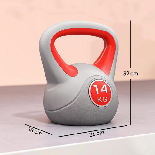 Pesa Rusa 14 kg Revestimiento de PU y Relleno de Arena para Entrenamiento de Fuerza 26x18x32 cm Rojo y Gris [1]