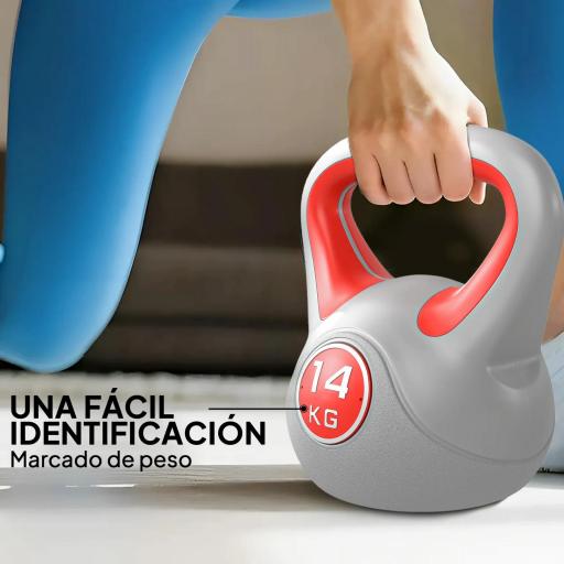 Pesa Rusa 14 kg Revestimiento de PU y Relleno de Arena para Entrenamiento de Fuerza 26x18x32 cm Rojo y Gris [3]