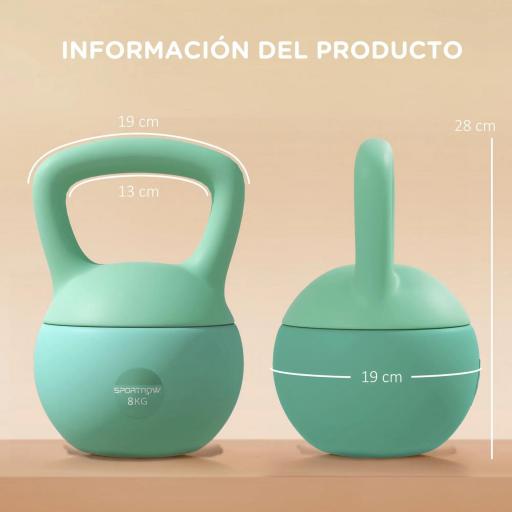 Pesa Rusa 8 kg Kettlebell Relleno de Arena Metálica y Mango Antideslizante para Entrenamiento en Casa 19x19x28 cm Verde [2]