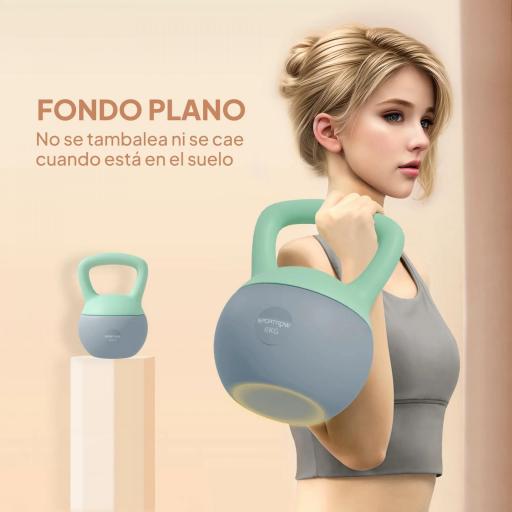 Pesa Rusa 6 kg Kettlebell Relleno de Arena Metálica y Mango Antideslizante para Entreno en Casa 19x19x28 cm Verde y Gris [4]