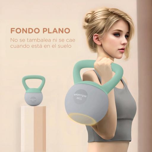 Pesa Rusa 4 kg Kettlebell Relleno de Arena Metálica y Mango Antideslizante para Entreno en Casa 19x15x25 cm Verde y Gris [4]