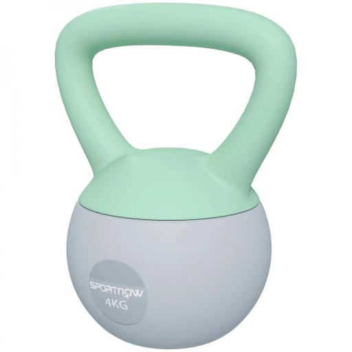 Pesa Rusa 4 kg Kettlebell Relleno de Arena Metálica y Mango Antideslizante para Entreno en Casa 19x15x25 cm Verde y Gris [9]