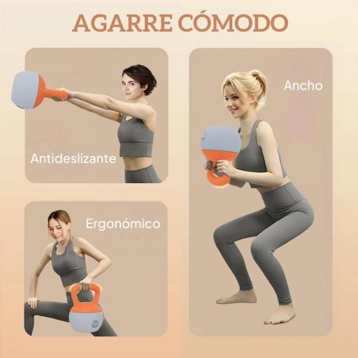 Pesa Rusa 12 kg Kettlebell Relleno de Arena Metálica Mango Antideslizante para Casa 21x21x30 cm Naranja y Gris [2]