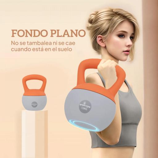 Pesa Rusa 12 kg Kettlebell Relleno de Arena Metálica Mango Antideslizante para Casa 21x21x30 cm Naranja y Gris [3]