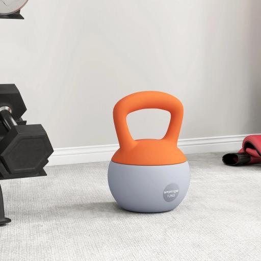 Pesa Rusa 12 kg Kettlebell Relleno de Arena Metálica Mango Antideslizante para Casa 21x21x30 cm Naranja y Gris [7]