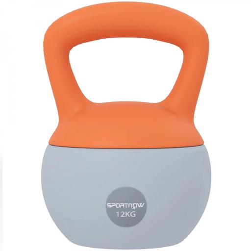 Pesa Rusa 12 kg Kettlebell Relleno de Arena Metálica Mango Antideslizante para Casa 21x21x30 cm Naranja y Gris [8]