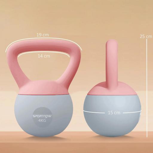 Pesa Rusa 4 kg Kettlebell Relleno de Arena Metálica y Mango Antideslizante para Entreno en Casa 19x15x25 cm Rosa y Gris [1]
