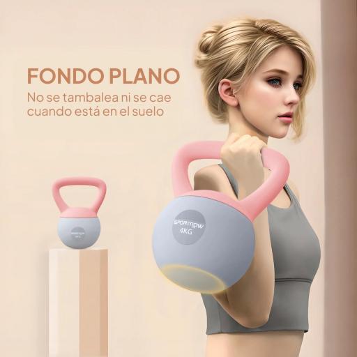 Pesa Rusa 4 kg Kettlebell Relleno de Arena Metálica y Mango Antideslizante para Entreno en Casa 19x15x25 cm Rosa y Gris [3]