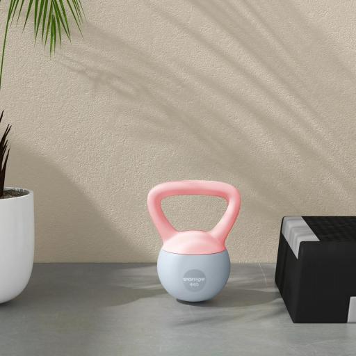 Pesa Rusa 4 kg Kettlebell Relleno de Arena Metálica y Mango Antideslizante para Entreno en Casa 19x15x25 cm Rosa y Gris [5]