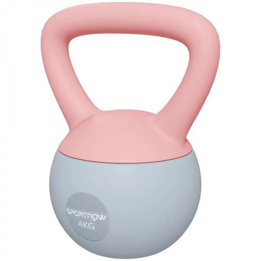 Pesa Rusa 4 kg Kettlebell Relleno de Arena Metálica y Mango Antideslizante para Entreno en Casa 19x15x25 cm Rosa y Gris [8]