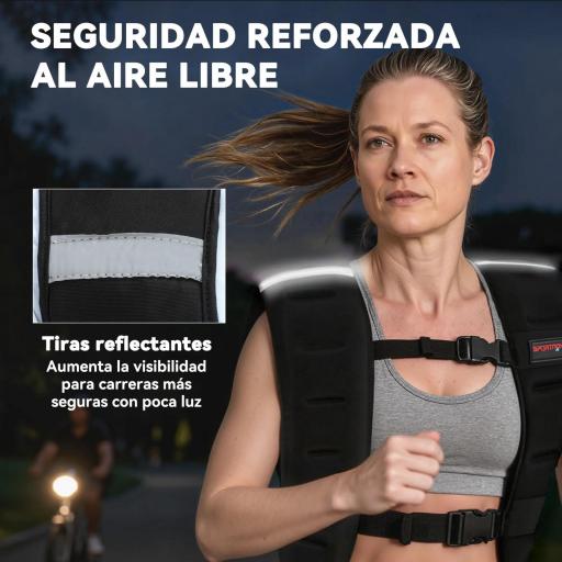 Chaleco Lastrado 8 kg Transpirable con Correas Ajustables y Bandas Reflectantes para Entrenamiento Fuerza Jogging Negro [3]