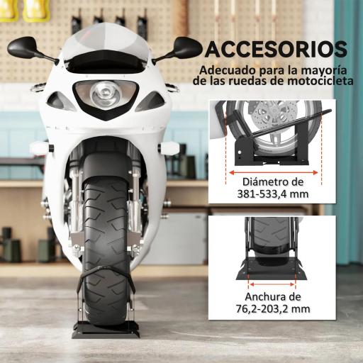 Soporte para Rueda Delantera de Motocicleta Carga 816,5 kg Robusta con Altura Ajustable para Ruedas Ø38,1-53,34 cm Negro [6]