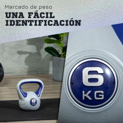 Pesa Rusa 6 kg Revestimiento de PU y Relleno de Arena para Entrenamiento de Fuerza 20x13x22 cm Violeta y Gris [3]