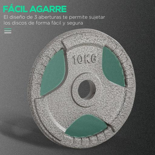 Juego de 6 Discos de Pesas de Acero Total de 35 kg 2x10 kg 2x5 kg 2x2,5 kg Discos Olímpicos con Orificio Central de Ø54 mm para Entrenamiento en Casa Gimnasio Plata [3]