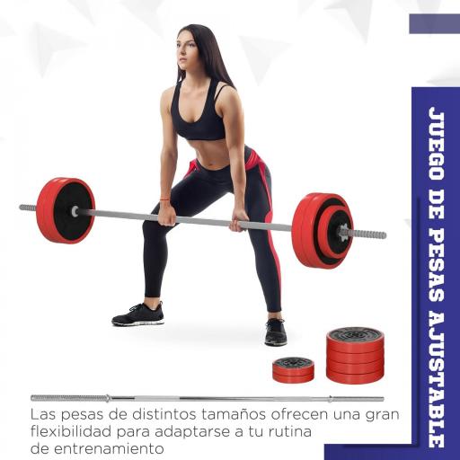 Set de Musculación con 1 Barra y 6 Discos Barra de Pesas 30 kg con Mancuernas para Entrenamiento 170x26x26 cm Rojo [5]