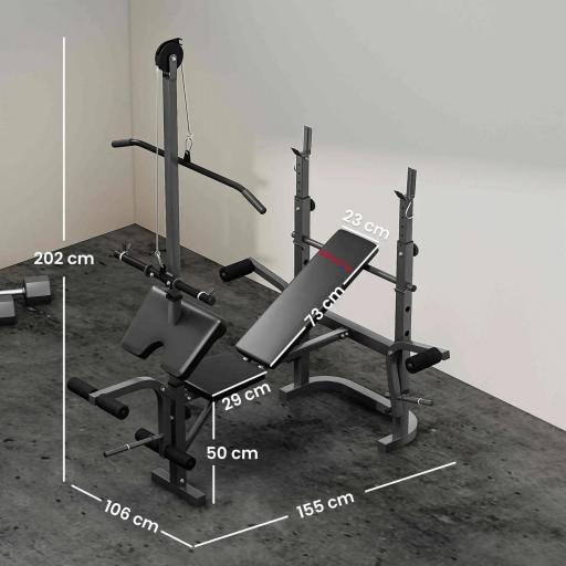 Banco de Musculación con Soporte para Barra Ajustable Extensión de Piernas Curl de Predicador y Mariposa para Gimnasio [1]
