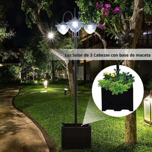 Farol Solar de Jardín con 18 Luces LED Blanca Fría 6000K IP44 para Camino Terraza Patio 60x55x189 cm Negro [6]