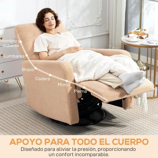 Sillón Relax Reclinable Manual hasta 135º con Reposabrazos Reposapiés Acolchado Grueso Función de Balanceo 360° Marrón [5]