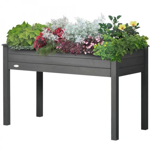 Huerto Urbano Elevado de Madera 122,5x56,5x76 cm con Tela no Tejida para Cultivos Plantas Flores Gris Oscuro [8]