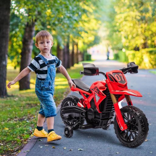 Moto Eléctrica para Niños de +3 Años Moto de Batería para Niños 12V con Ruedas Auxiliar y Bocina Carga 30 kg Rojo