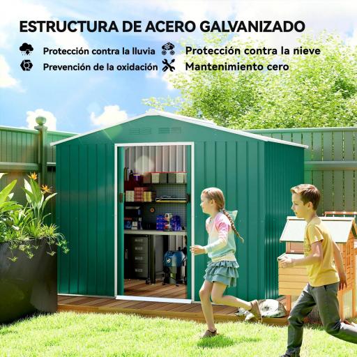 Cobertizo de Jardín Exterior 3,6 m² 236x171x191 cm con Puertas Correderas y Ranuras de Ventilación Verde [7]