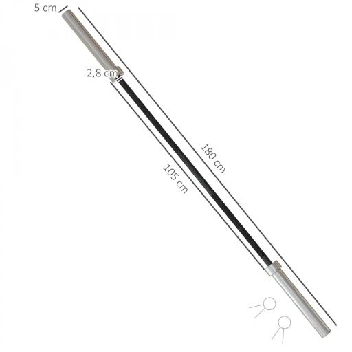 Barra de Pesas de Acero 180 cm Ø50 mm con 2 Presillas Carga 200 kg para los Discos de Ø5 cm Entrenamiento en Casa Negro [1]