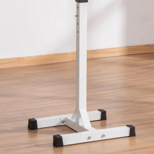 Soporte Barras Pesas de Acero con Altura Ajustable en 12 Niveles Carga Máx. 150 kg 52x48x105-160 cm Blanco [3]