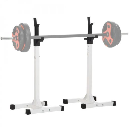 Soporte Barras Pesas de Acero con Altura Ajustable en 12 Niveles Carga Máx. 150 kg 52x48x105-160 cm Blanco [6]