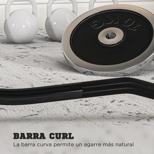 Barra de Pesas de Acero 120 cm Barra Curl EZ con 2 Presillas Carga 100 kg para los Discos de Ø5 cm Negro y Plata [4]