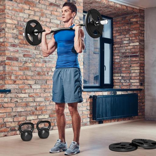 Barra de Pesas de Acero 120 cm Barra Curl EZ con 2 Presillas Carga 100 kg para los Discos de Ø5 cm Negro y Plata [6]