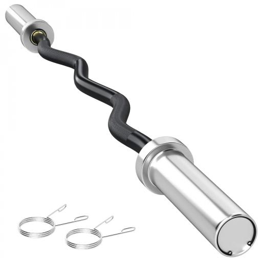 Barra de Pesas de Acero 120 cm Barra Curl EZ con 2 Presillas Carga 100 kg para los Discos de Ø5 cm Negro y Plata [8]