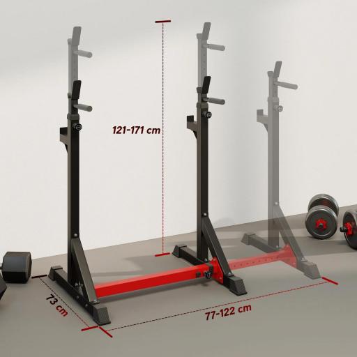 Soporte para Pesas Estante Soporte Barra Pesas Ajustable para Ejercicios Sentadillas en Hogar y Oficina Carga 150 kg de Acero Altura Regulable de 121-171 cm Negro y Rojo [2]