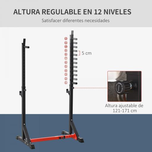 Soporte para Pesas Estante Soporte Barra Pesas Ajustable para Ejercicios Sentadillas en Hogar y Oficina Carga 150 kg de Acero Altura Regulable de 121-171 cm Negro y Rojo [4]