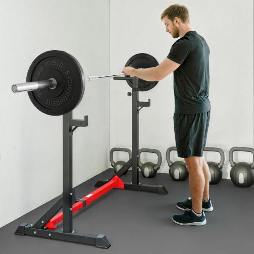 Soporte para Pesas Estante Soporte Barra Pesas Ajustable para Ejercicios Sentadillas en Hogar y Oficina Carga 150 kg de Acero Altura Regulable de 121-171 cm Negro y Rojo [6]