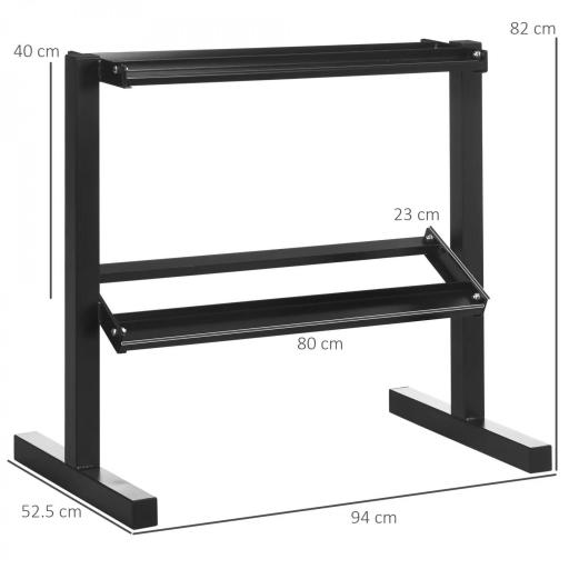 Estante para Mancuernas de 2 Niveles Soporte de Almacenamiento para Mancuernas Acero Carga 270 kg 94x52,5x82 cm Negro [3]
