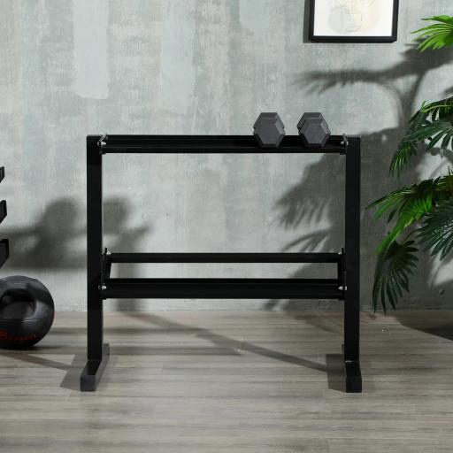 Estante para Mancuernas de 2 Niveles Soporte de Almacenamiento para Mancuernas Acero Carga 270 kg 94x52,5x82 cm Negro [4]