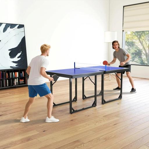 Mesa de Ping-Pong Plegable con Red y Marco de Acero para Interior y Exterior 182x91x76 cm Azul